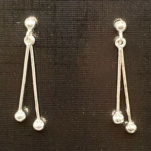 Earrings Silver Plated Dangle Bar Ball